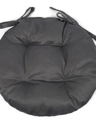 Подушка кругла із зав'язками для стільчика, крісла, табуретки і садового крісла 35х8 темно - сіра
