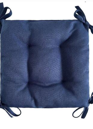 Подушка на стілець, табуретку, крісло 30х30х8 з зав'язками синього кольору1 фото