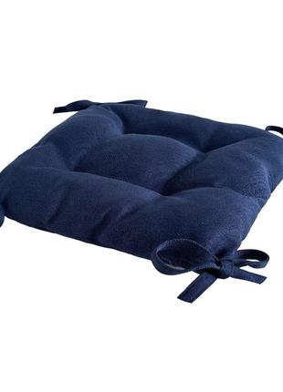 Подушка на стілець, табуретку, крісло 30х30х8 з зав'язками синього кольору3 фото