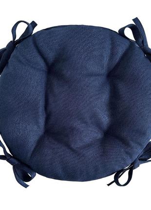 Подушка на стілець, табуретку, крісло синього кольору 30х8 кругла з зав'язками