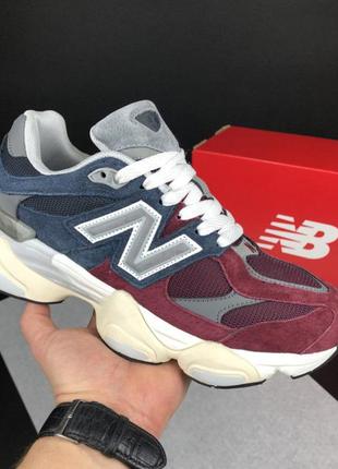 Кросівки new balance 9060 бордові з темно-синім замш/текстиль