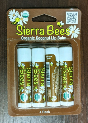 Натуральные органические бальзамы для губ sierra bees кокос 4 шт.1 фото