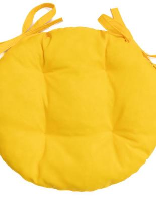 Подушка круглая на стул кресло табурет 40х8 желтая с двумя завязками1 фото