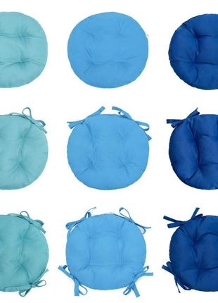 Подушка круглая голубая на стулья, кресла, табуретки, садовые кресла 35х8 с завязками7 фото