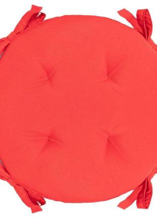 Подушка круглая для стула, кресла, табуретки красная ø 35х3 завязки с двух сторон1 фото