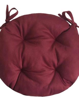 Подушка для стула, кресла, табуретки на двух завязках 35х8  круглая бордовая1 фото