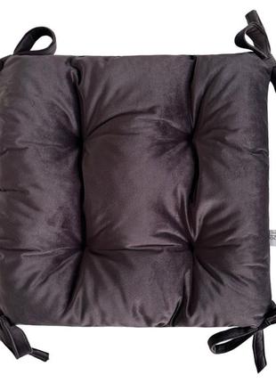 Подушка на стул, кресло, табуретку 50х50х8 на завязках велюровая темно коричневый