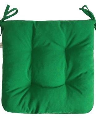 Подушка с двумя завязками для стула, кресла, табуретки 40х40х8 зеленого цвета