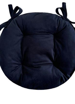 Подушка на стул,  кресло, табурет 40х8 с двумя завязками велюровая темно синяя