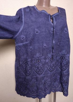 Хлопковая блуза туника рубашка оверсайз шитье вышивка германия /5550/1 фото