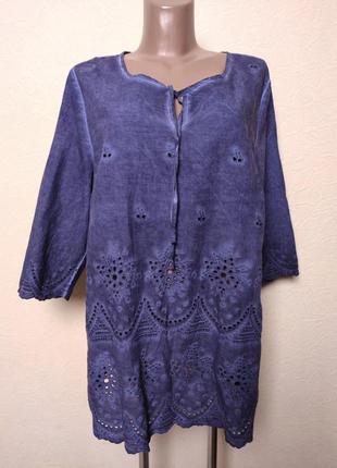 Хлопковая блуза туника рубашка оверсайз шитье вышивка германия /5550/2 фото