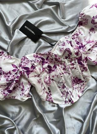Топ корсет блуза с объемными рукавами в цветочный принт корсетная7 фото