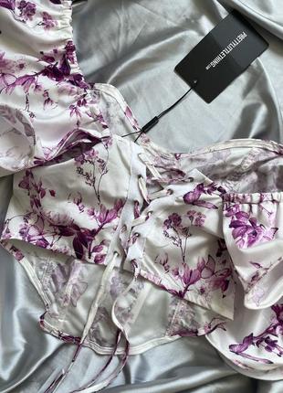 Топ корсет блуза с объемными рукавами в цветочный принт корсетная5 фото
