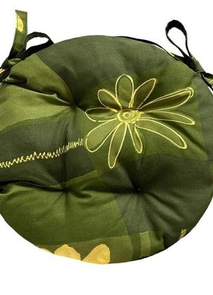 Подушка для стула, кресла, табуретки 30х8 с двумя завязками зеленая в цветы