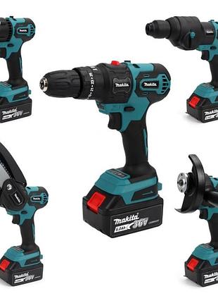 Аккумуляторный шуруповерт 5в1 makita df482dwe (36v, 6ah) пила, гайковерт, ушм, перфорат акб набор 5 в 1 макита