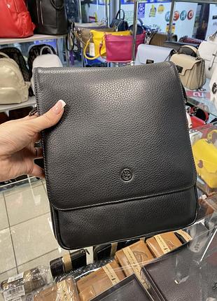 Ht leather мужская сумка планшет чёрная мужская сумка с клапаном мужская сумка через плечо2 фото