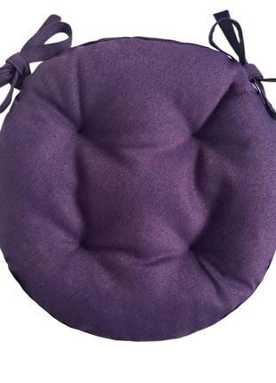 Кругла подушка на стілець, крісло, табурет 45х8 на двох зав'язках фіолетова