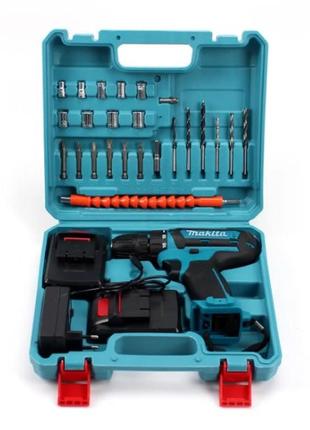Аккумуляторный шуруповерт makita df550 dwe, дрель шуруповерт макита с набором бит, сверл, головок, гибкий вал