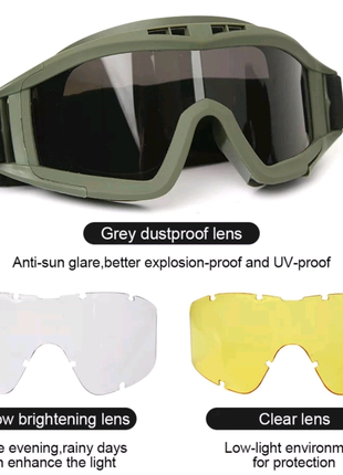 Захисна,тактична балістична маска,окуляри захисні, 3 змінних скла6 фото