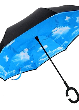 Зонт зворотного складання zonttrend принт блакитне небо (механ.)1 фото