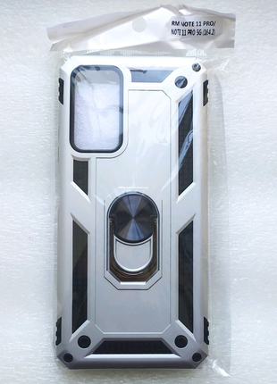 Чохол смартфон redmi note 11 pro протиударний підставка срібний3 фото