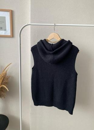 Zara черный вязаный жилет оверсайз с капюшоном худи безрукавка5 фото