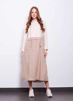 Платье женское бежевое с капюшоном миди modna kazka mkpr2912-1