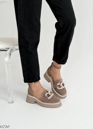 Розпродаж натуральні замшеві закриті босоніжки - відкриті туфлі кольору капучино6 фото