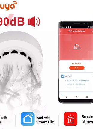 Wifi детектор дыма, возгорания, пожара tuya с уведомлением на тел