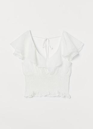 Нежный белый топ с рюшами от h&amp;m резинка молочный вискозный летний весенний женский блуза3 фото
