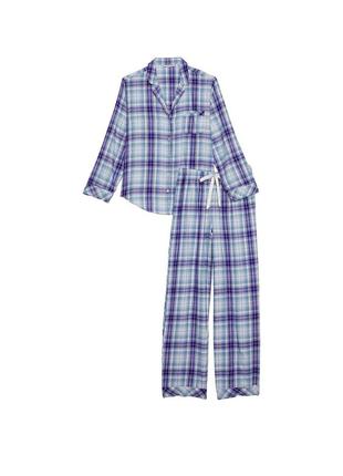 Пижама victoria's secret flannel long pajama set фланелевая (рубашка+штаны) xs голубая3 фото