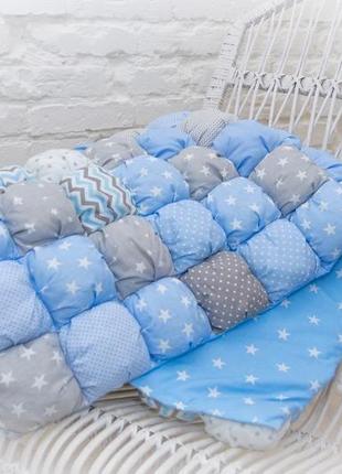 Одеяло бомбон-голубое лоскутное одеяло в кроватку-детский текстиль-игровой коврик1 фото