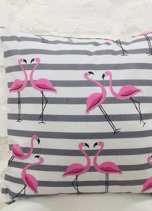 Серо-розовая подушка с фламинго-набор-декоративные подушки на диван-подарки на новоселье5 фото