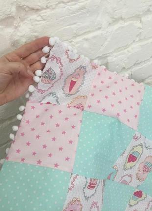 Клаптева дитяче ковдру-подарунок для дівчинки-плед з помпонами-подарунки для новонароджених6 фото