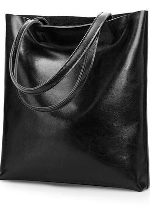 Жіноча шкіряна велика чорна сумка2 фото