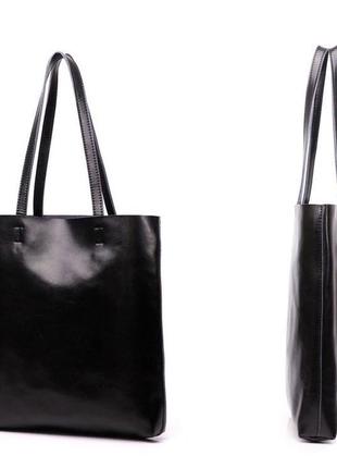 Жіноча шкіряна велика чорна сумка6 фото