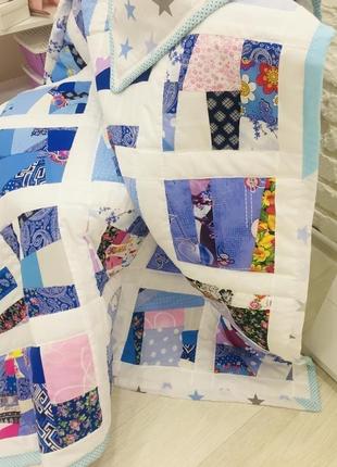 Одеяло пэчворк-звезды-голубое лоскутное одеяло-стеганное покрывало-подарок для мамы5 фото