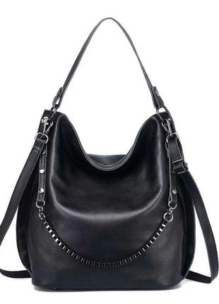 Жіноча шкіряна чорна сумка6 фото