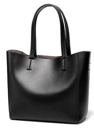 Жіноча шкіряна велика чорна сумка1 фото