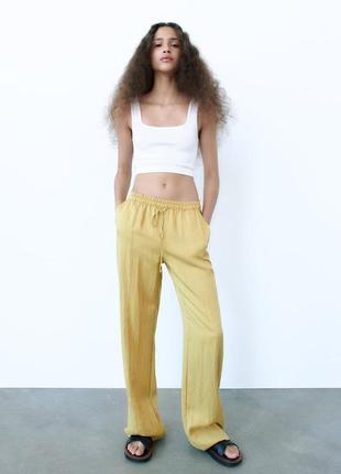 Zara широкие льняные брюки р.s1 фото