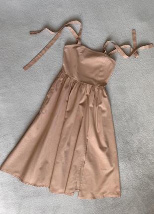Льняное платье сарафан с разрезом3 фото