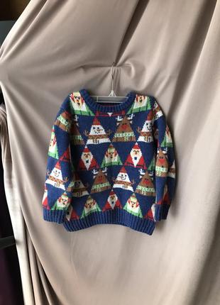 Классный рождественский новогодний вязаный детский свитер джемпер tu разм 104 см1 фото