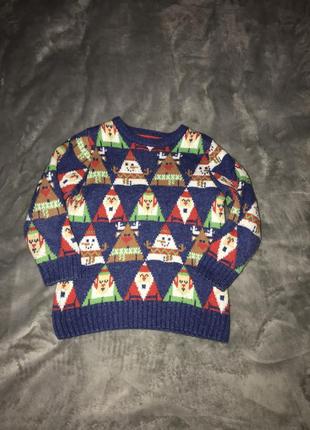 Классный рождественский новогодний вязаный детский свитер джемпер tu разм 104 см3 фото
