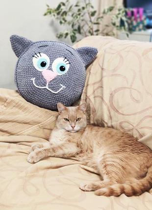 Подушка креативная, подушка вязаная, подушка именная, подушка кот, котик подушка, подушка плюш3 фото