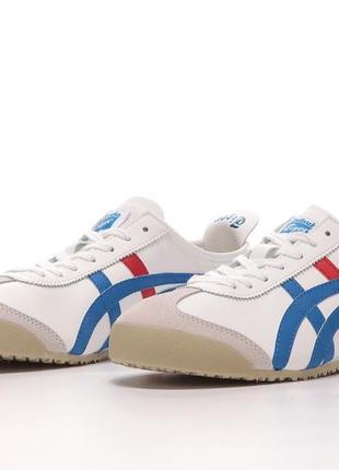 Asics onitsuka tiger mexico 66 white blue red, кроссовки мужские ассикс, кроссовки мужественные бежевый ассикс3 фото