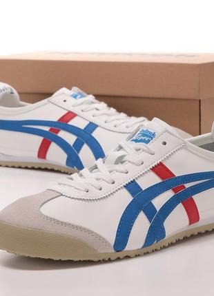 Asics onitsuka tiger mexico 66 white blue red, кросівки чоловічі асікс, кроссовки мужские белые асикс