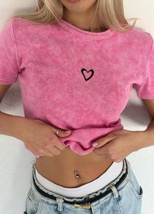 Розовая женская футболка варенка женская базовая облегающая футболка под винтаж с сердечком2 фото