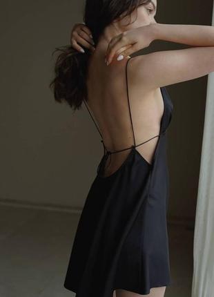 Шелковое платье мини на тонких бретелях с открытой спиной рубашка для дома и сна регулируется завязками белая черная10 фото