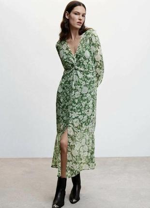 Зеленое цветочное миди платье1 фото