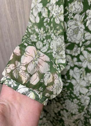 Зелена квіткова міді сукня7 фото